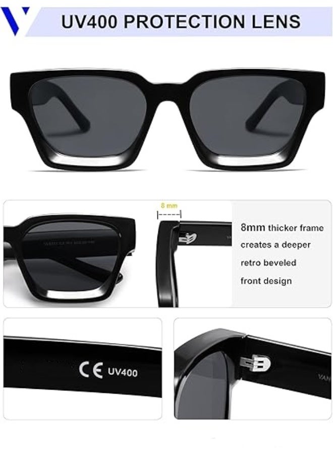 HDCRAFTER Thick Square Sunglasses for Men Women Retro Chunky Rectangle Shades UV400 Protection - Image 3